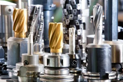 Metal processing tools for milling and drilling. Stock Photos