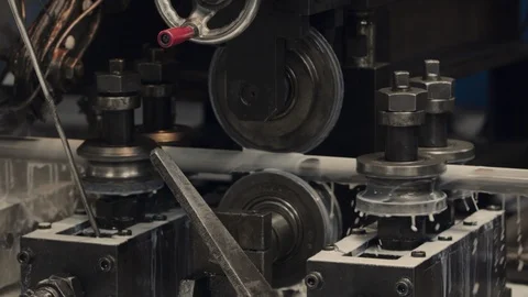 Metal profile forming machine. Sheet metal processing. Stock Footage 120982145