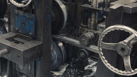 Metal profile forming machine. Sheet metal processing. Stock Footage 120982589