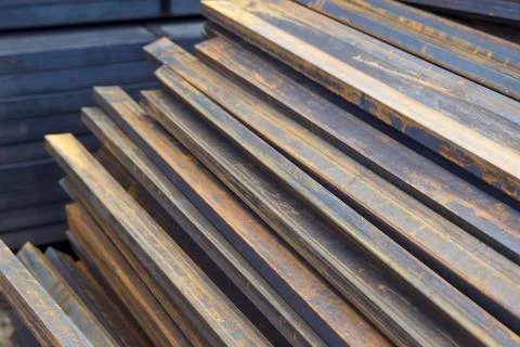 Metal profile pipe of rectangular cross section in packs at the warehouse of Stock-Fotos