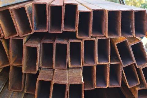 Metal profile pipe of rectangular cross section in packs 写真素材