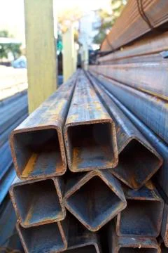 Metal profile pipe of rectangular cross section in packs Stock-Fotos