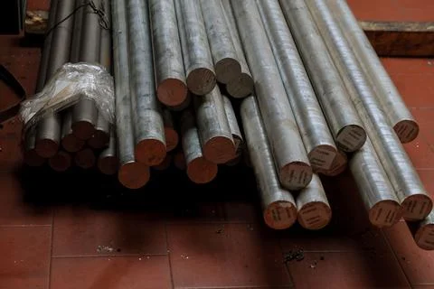 Metal profile pipe of rectangular cross section in packs Stock Photos