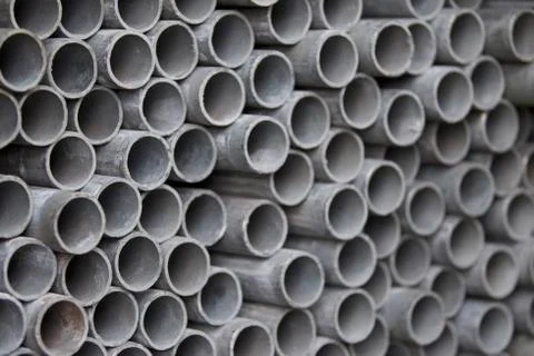 Metal profile pipe of round section in packs at the warehouse of metal produc Stock-Fotos
