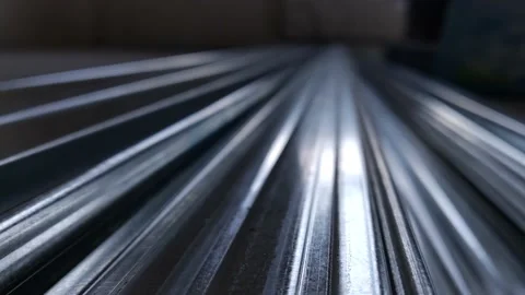 Metal profiles. Stack of stainless steel pipes in warehouse. Rolled metal Video stock 171833871