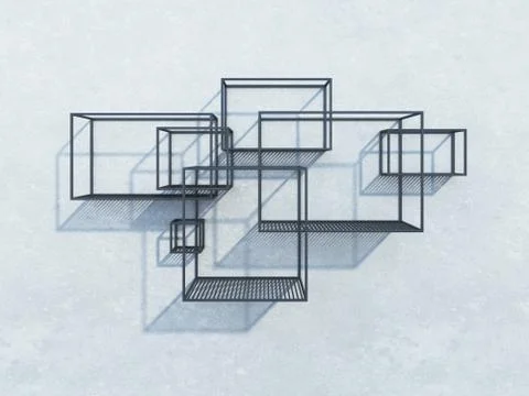 Metal rack construction into the loft interior, 3d rendering Stock Illustration