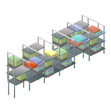 Metal racks with boxes with parcels isolated on white background. Vector cartoon Stock Illustration
