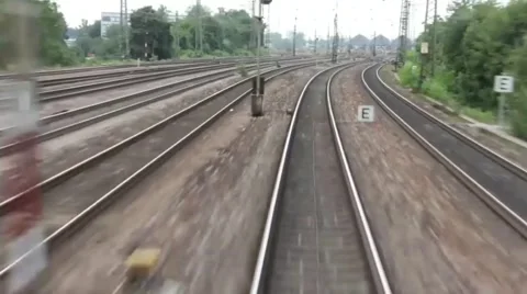 Metal rails escape from under the train. Stock Footage 40732196