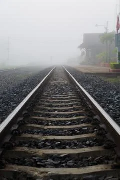 Metal Railway Surround by Mist Stock Photos