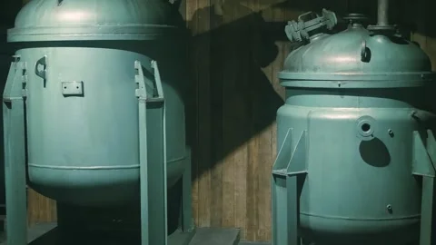 Metal reactors used in the Soviet Union for nuclear weapons research 库存影片 323838164