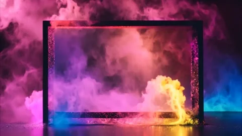 Metal rectangular horizontal frame picture of colorful, slowly moving smoke.. Vídeos de archivo 273954759