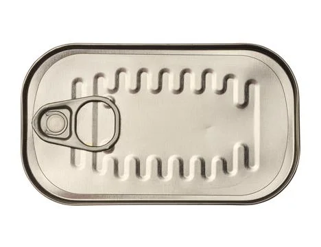Metal rectangular tin can for fish and other products on an isolated backgrou 스톡 사진