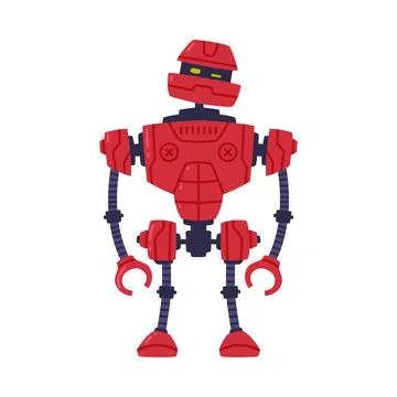 Metal Red Robot Machine with Limbs for Labor Automation Vector Illustration 스톡 일러스트