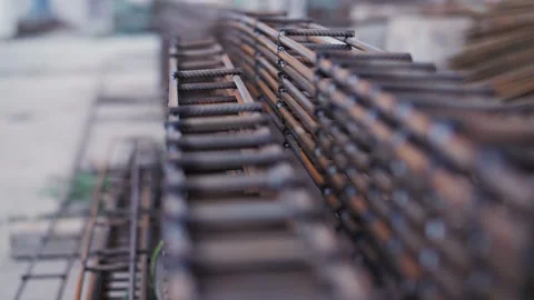 Metal reinforcement at the construction site Stock Footage 194844595