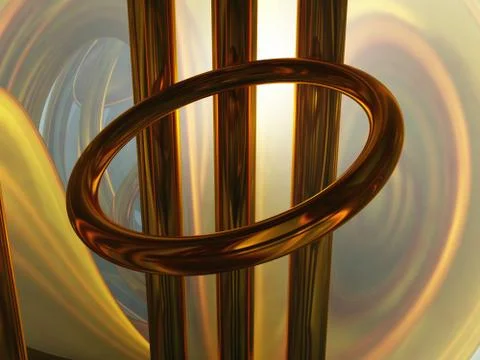 Metal ring and bars - abstract 3d illustration Stock Illustration