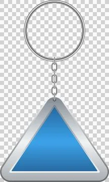 A metal ring attached to a chain that connects to a blue triangle shaped ke.. Stock Illustration