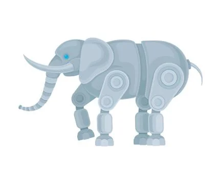 Metal robot elephant. Side view. Vector illustration on a white background. Stock Illustration