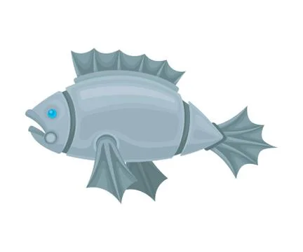 Metal robot fish. Side view. Vector illustration on a white background. Stock Illustration
