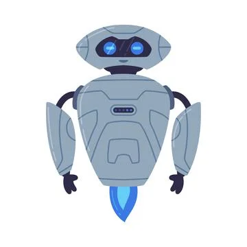 Metal Robot Machine with Limbs and Fire Turbine for Labor Automation Vector Stock Illustration