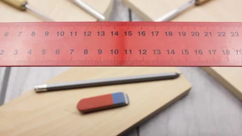 Metal ruler. Ruler angle. Ruler in centimeters for construction work close-up. Stock Footage 196122949