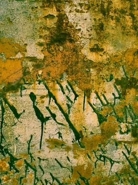 Metal rust texture with black paint splashes, abstract grunge background Foto stock