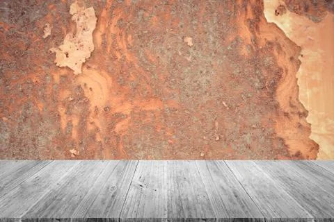 Metal rust wall texture , process in vintage style with wood terrace Foto stock