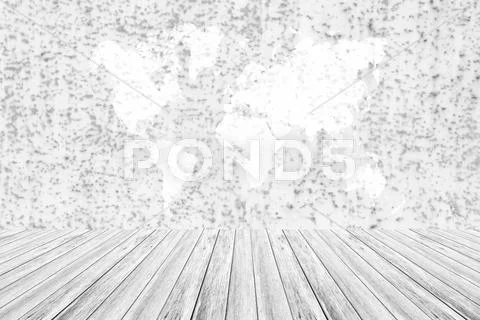 Metal rust wall texture surface with Wood terrace and world map Stock Photos