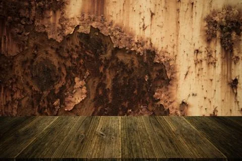 Metal rust wall texture surface vintage style with Wood terrace Foto stock