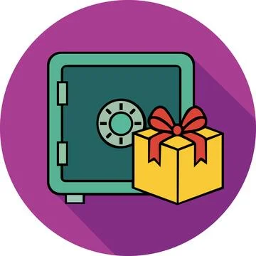 Metal safe box with gift box icon Stock Illustration