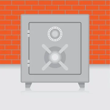 Metal safe on brick wall background イラスト素材