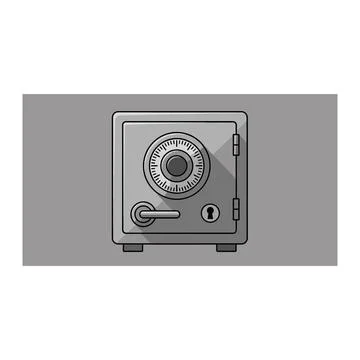 Metal safe with dial lock line art and shadow Stock Illustration