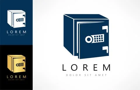 Metal safe logo vector with open door Stock Illustration