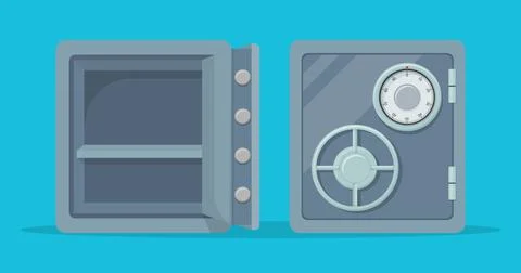 Metal safe with opened and closed door. Vector illustration. Stock Illustration