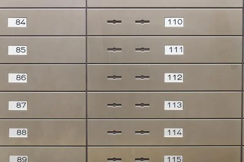 Metal safety deposit boxes with multiple lock mechanisms Stock Photos