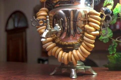 Metal samovar close-up Stock Photos