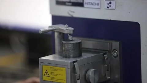 Metal sample is in hardness testing machine in lab   스톡 동영상 305996493