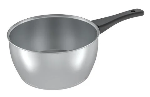 Metal saucepan with handle. 3D rendering Illustration