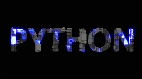 Metal scrap cyberpunk text PYTHON with electrical light and animated surface Stock Footage 203236335