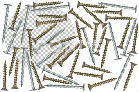 Metal screws on a transparent background. PSD Template