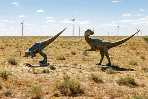 Metal sculpture of a dinosaur Stock Photos
