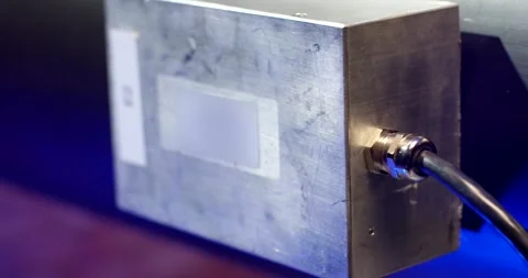 Metal Sensor Module With Cable Connector, Blue Laboratory Light, Close Up Shot Stock Footage 340360116