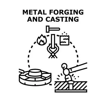 Metal shaping process combining forging and casting production Stock Illustration