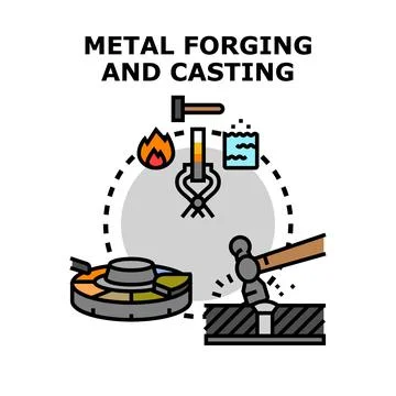 Metal shaping process combining forging and casting production Stock Illustration