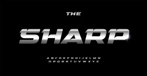 Metal sharped font, dynamic edgy letters, metallic texture typeset. Shiny steel Stock Illustration