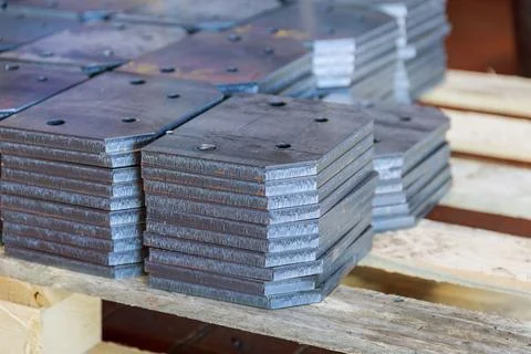 Metal sheet part made from automatic and high precision laser cutting process Stock Photos