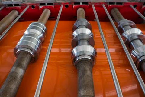 Metal sheet in rolling process Stock Photos