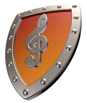 Metal shield with clef symbol - 3d illustration Stock Illustration