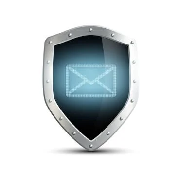 Metal shield with the image of the envelope. isolated on white b Stock Illustration