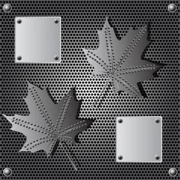 Metal shield maple leaf  background with rivets イラスト素材