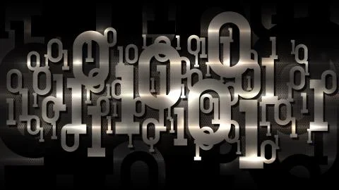 Metal shiny matrix binary code, dark cellular background digital binary code Stock Illustration